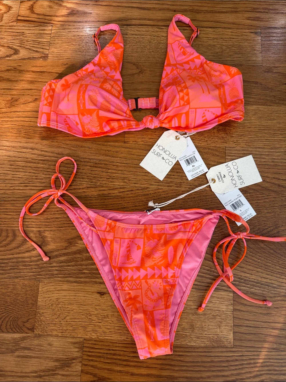 Honolua Surf Co Pele Alana Knotch Bikini Set NWT Tropical Hawaiian XL/L